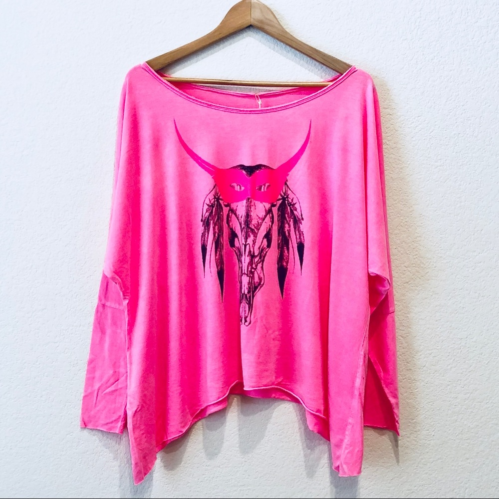 Imported Hot Pink Scoop Neck Long Sleeves Tee. NWT